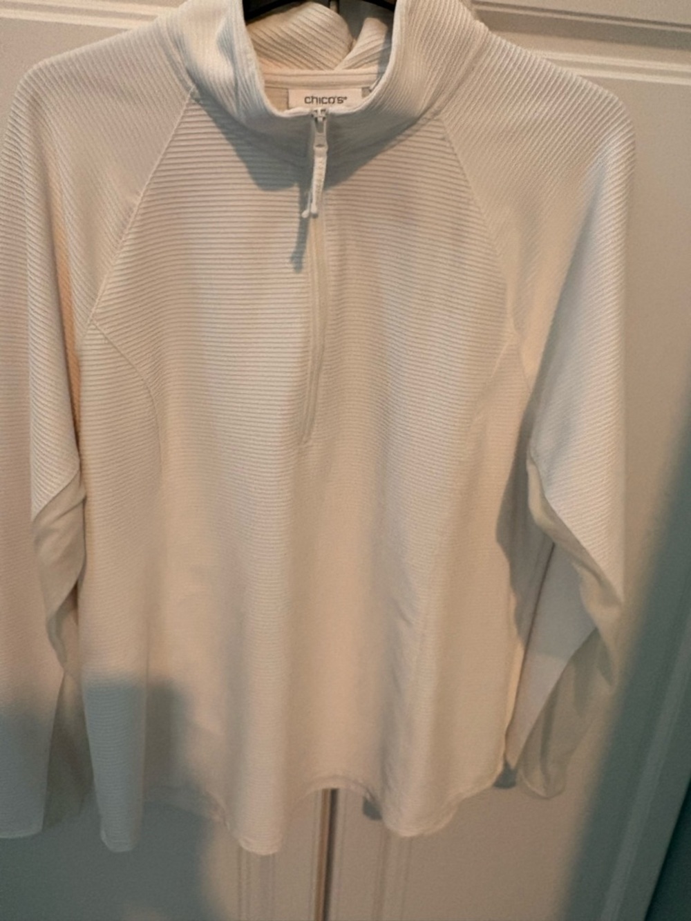 Chico's Women’s White Half-Zip TexturedTop